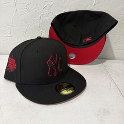 MLB New Era New York Yankees Black Red 1999 World Series Patch 59fifty Fitted Hats Size 7 1/8, 7 1/4, 7 3/8 And 7 1/2 