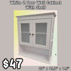 NEW White 2 Door Wall Cabinet With Shelf: njft 