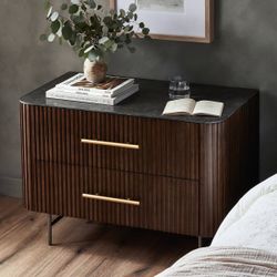 Designer nightstand- Bluestone Top & Brown Oak with Brass
