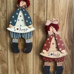 Raggedy Ann and Andy Wood Wall Hanger $10 each or 2/$15