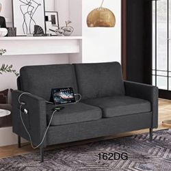 56" W Fabric Loveseat Sofa with 2 USB, Small Couches for Living Room, Bedroom, Office, Easy Assembly & Comfy Cushion, Dark Grey