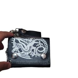 Motorcycle Leather Trifold Wallet With Chain 