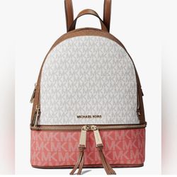 Michael Kors Rhea Zip Medium Backpack Coral Multi NWOT