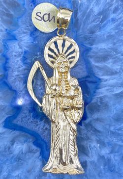 $1200 Yellow Gold Santa Muerte Charm Pendant