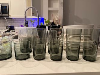 Dish set, cutlery set, glassware set