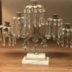 PAIR of Large Hollywood Regency Crystal Candelabras, 100 Crystals!