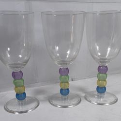 Vintage Set Of 3 Multicolor Dots Plastic Stemware /Glasses / Vine Glasses / Rare