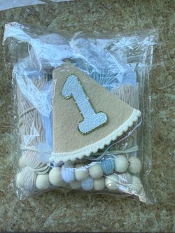 1st Birthday Party Decor Set - Hat, Banner & Cake Topper