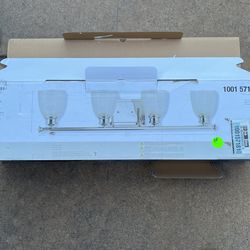 Progress Lighting Lucky Collection 33.56 in. 4-Light Polished Chrome Bathroom Vanity Light with Glass Shades