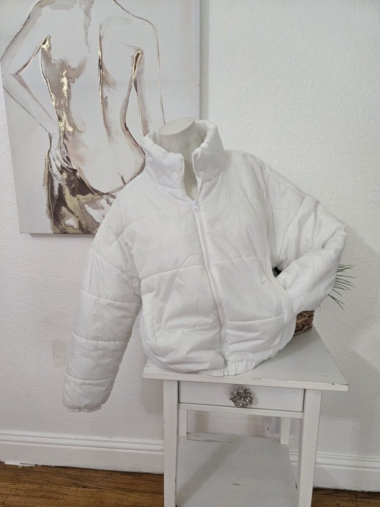 Abound Womens White Puffer Jacket Size Large