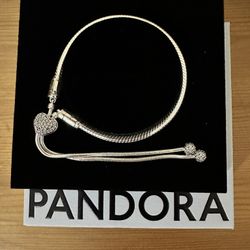 Pandora Moments Pavé Heart Clasp Snake Chain Slider Bracelet
