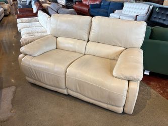 Off White Leather Power Reclining Loveseat