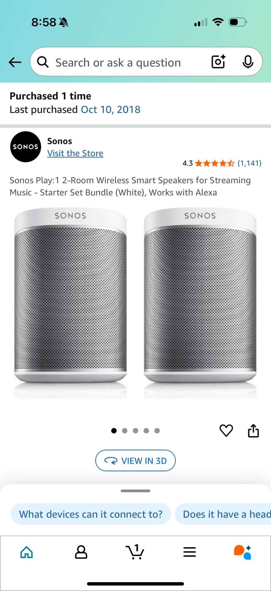 Sonos Play 1 Speakers (2)