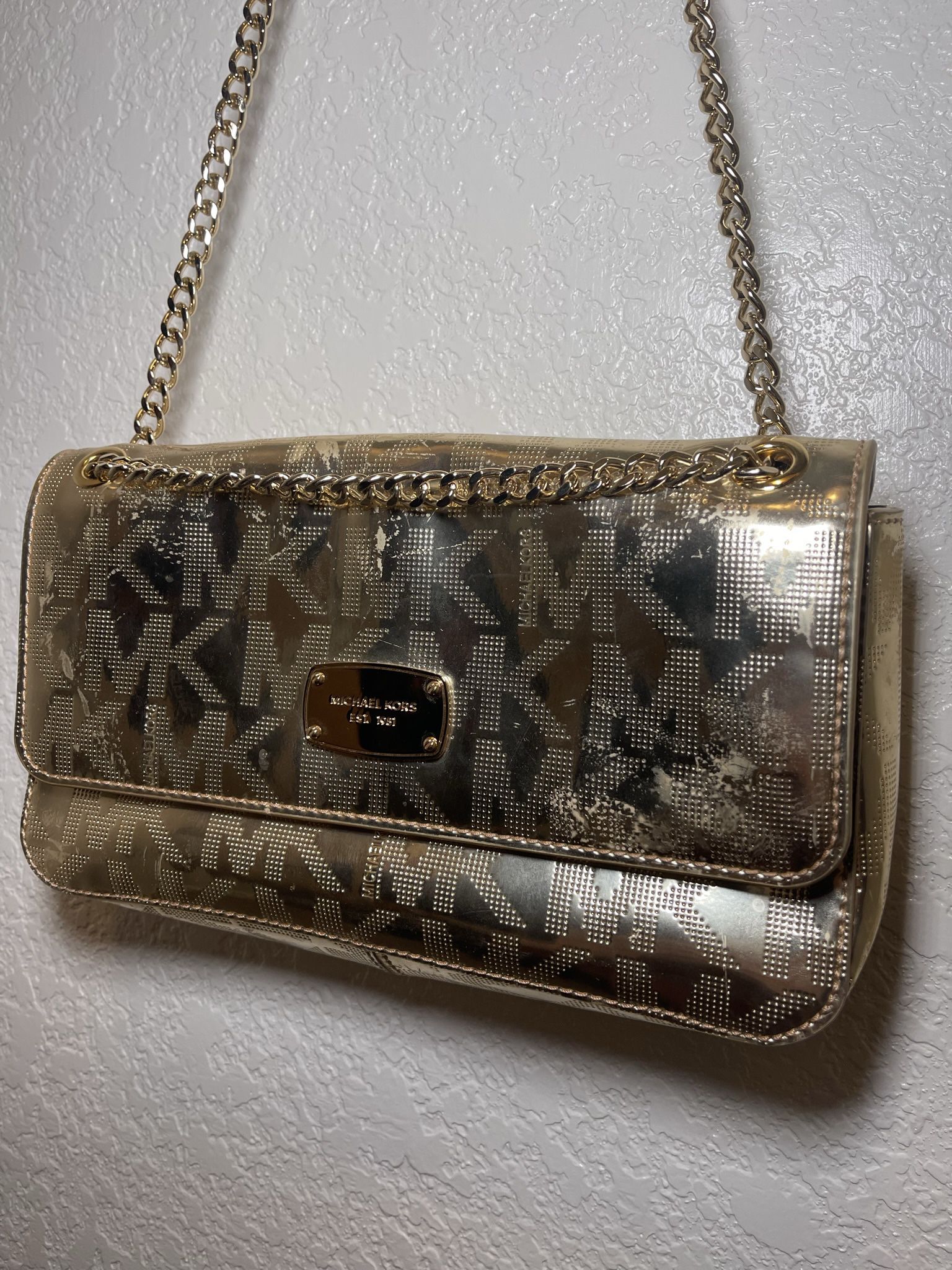 Michael Kors Gold Bag with Cuban Chain Link Double Strap