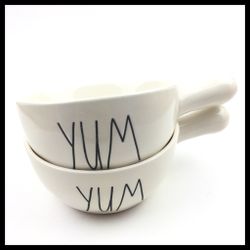 Rae Dunn YUM Soup Bowls with Handles new LL