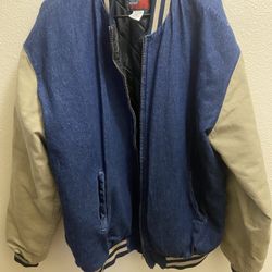 Navy Blue & Beige Vintage Varsity Jacket