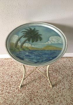 Ocean themed glass top table antique