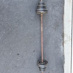 Short Straight Barbell , 85 Pounds Total Disc Weights