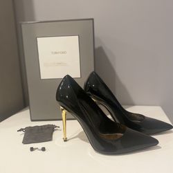 Tom Ford Black Patent Leather Gold Heel Size 37.5