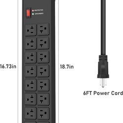 JUNNUJ Heavy Duty 20 Amp Power Strip 4800J, 16 Outlets 12 