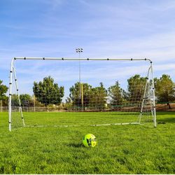 12 x 6 Soccer Goal for Backyard, Heavy Duty Steel Frame with Net for Kids, Adult Portable Football Shooting Training Aid with Carry Bag, Ground Stakes