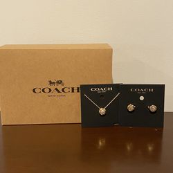 COACH Open Circle Stone Necklace & Stone Earrings 