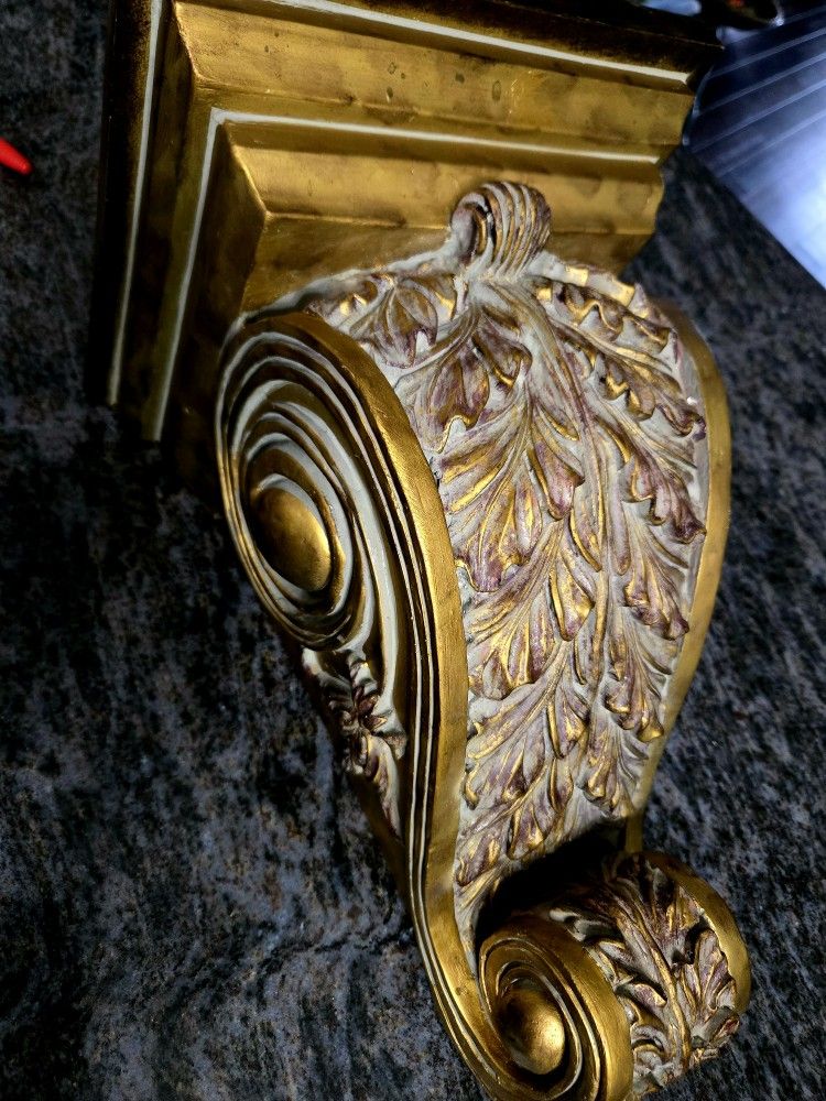 Vintage Antique French Regency Style Scrolled & Scalloped Corbel Wall Brackets Shelve Sconce 20"×13"