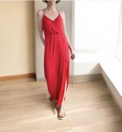 David’s Bridal Red dress size 4 Prom Maxi evening party ball gown straps wrap