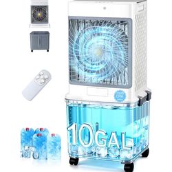 ☆ Swamp Cooler,Evaporative Air Cooler 2026 Upgraded Windowless Portable Air Conditioners with 10GAL Detachable Tank,120° Oscillation,Ultra Quiet,Timer