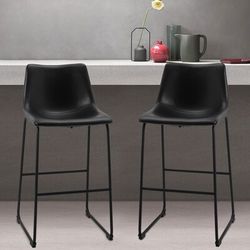 2 New Black Faux Leather Stools 