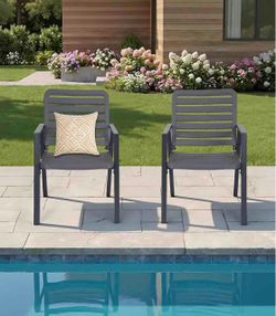 Set of 2 Gray Outdoor Patio Dining Chairs