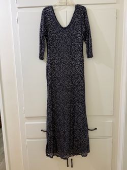 Navy Blue Sequin Beaded Evening Gown