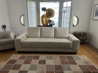 Top-Of-The-Line Off-White Square Arm Sofa. 