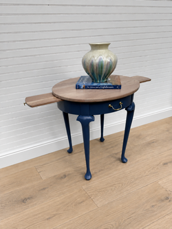 Harden Solid Cherry Queen Anne Tea Table — Refinished Navy w/ Pull-Out Slides