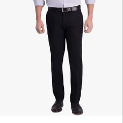 NEW Haggar Men's Iron Free Premium Khaki Slim-Straight Fit Flat Front Flex Waist Casual Pant Size 33Wx30L (AVAILABLE IN BLACK, INDIGO & HEATHER GREY)