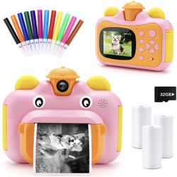 INKPOT Instant Print Camera for Kids,Zero Ink 1080p Video Kids Digital 12MP Selfie Camera for Girls Boys,Birthday Gift Photo Instant Camera for Kids A