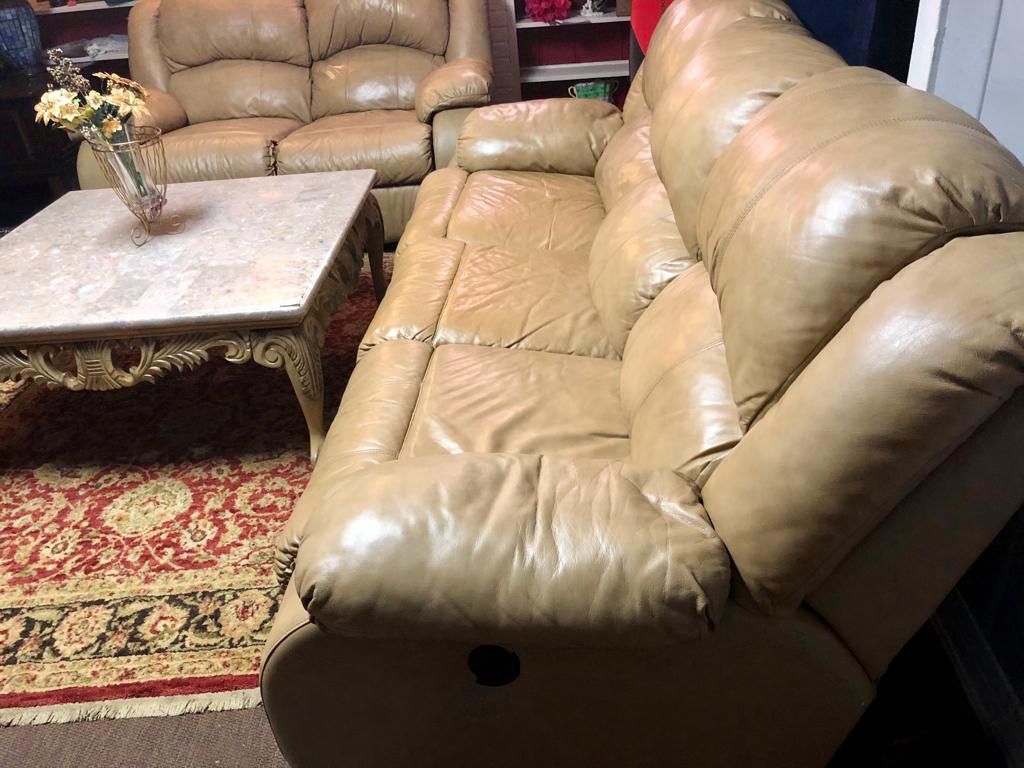 REAL LEATHER RECLINERS COUCHES SET 15 MONTHS OLD