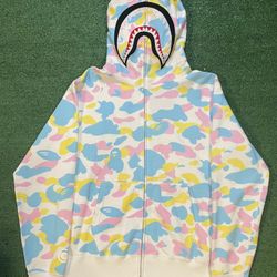 Bape white multi camo cotton candy shark hoodie