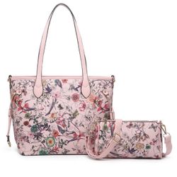 Chic Floral Pink Tote and Crossbody Bag Set