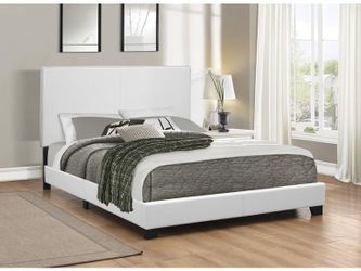 Full Size White Leather Platform Bed Frame with Mattress