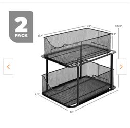 2 Pk - 2-Tier Black Metal Under Sink Bathroom and Kitchen Organizers and Storage, 2 Pack Sliding Drawer