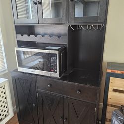 71''H Kitchen Pantry Cabinet with Drawer, Doors, Goblet Holder, Wine Rack for Storage, Tall Cabinet with Power Outlet for Kitchen & Living Ro