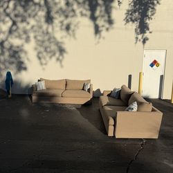 Beige Crate & Barrel Twin Loveseat Set 8/10