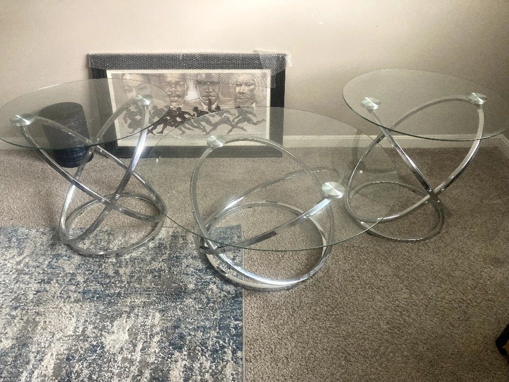 Set Of 3 Glass Lliving Room Tables