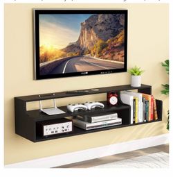 Black Floating Wall-Mount TV Media Shelf