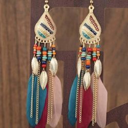Handmade Colorful Beaded Feather Earrings