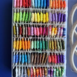 Embroidery Threads Multicolor And 3 Circular Frames
