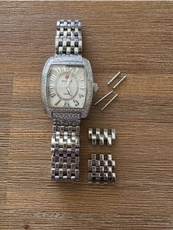 MICHELE Urban Mini Diamond Bezel Swiss Movement Sapphire SS Bracelet 50m .76cts
