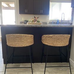 Set of 2 Boho Woven Bar Stools