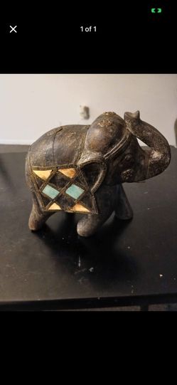 Vintage Hand Carved Wooden And Metal Elephant Figurine 6 3/4” Tall